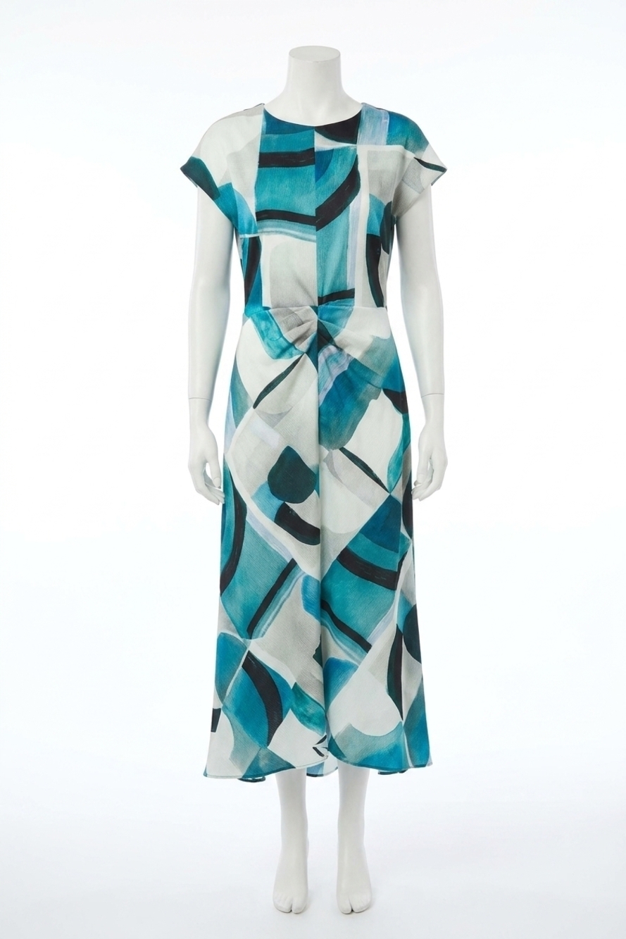 NEW JOSEPH RIBKOFF geometric print satin midi dress